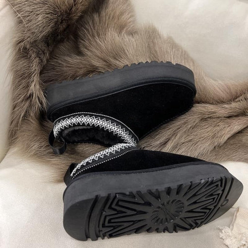 Platform Women's Slippers Genuine Suede Slip-on Warm Furry Shoes