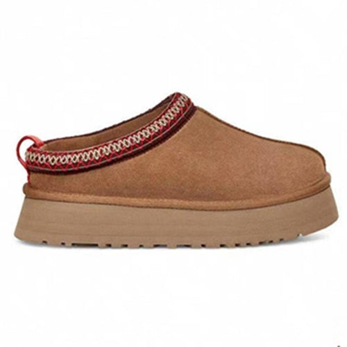 Platform Women's Slippers Genuine Suede Slip-on Warm Furry Shoes