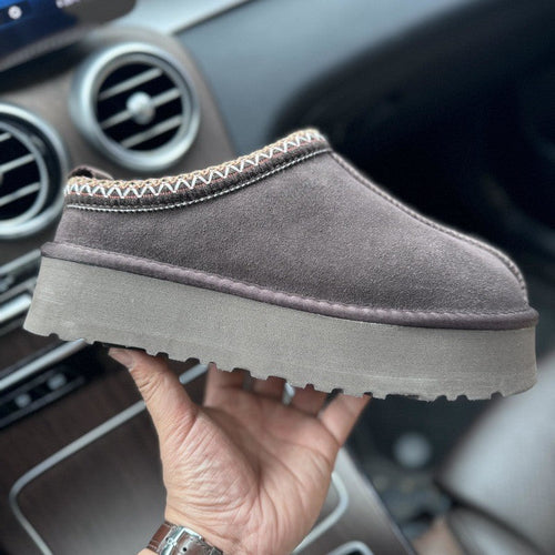 Platform Women's Slippers Genuine Suede Slip-on Warm Furry Shoes