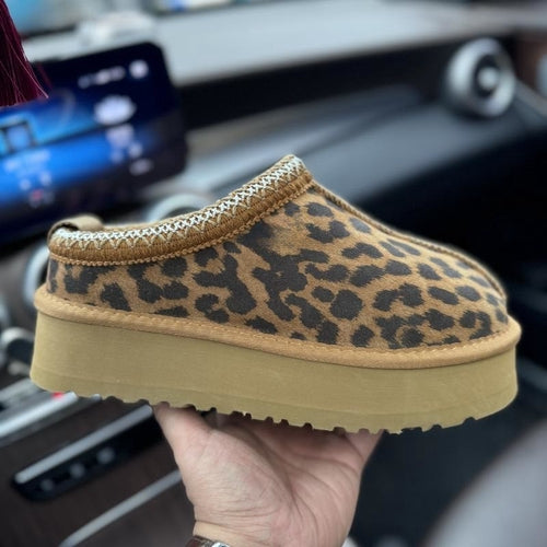 Platform Women's Slippers Genuine Suede Slip-on Warm Furry Shoes