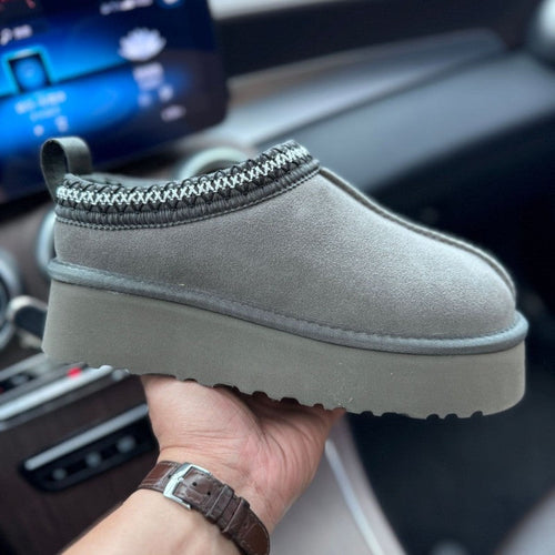 Platform Women's Slippers Genuine Suede Slip-on Warm Furry Shoes